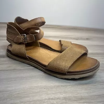 Miz Mooz Women's Sandals US 8.5-9 Wheat Perforated Leather Ankle Strap Open-Toe • $40.48