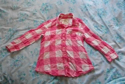 £10 • Buy Hollister Small Pink Gingham Cotton Linen Check Shirt Blouse S
