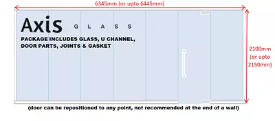 NEW FULL KIT 10mm Toughened OFFICE Glass Partition With Door 2120mm(h)x6345mm(w) • £1049