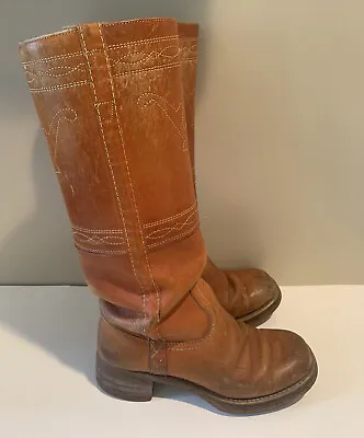 FRYE Vintage Campus Stitching Horse 18  Tall Boots Tan USA Size 6.5 M • $150