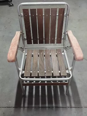Vintage Red Wood 6 Slat Aluminum Folding Deck Patio Beach Lawn Chair 32” • $22.40