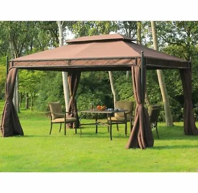 £329.99 • Buy Brown Outdoor Gazebo 3x4 Steel Frame Garden Marquee Waterproof Canopy Patio Shed