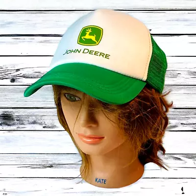 John Deere Unisex Snapback Trucker Cap Green & White OSFM Mesh Farming Country • $29.97