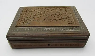 Antique Anglo India Sandalwood Sadeli Jewelry Box Mosaic Lions • $299