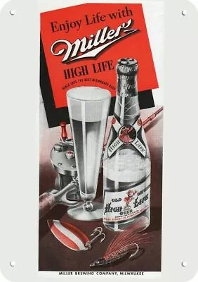 1942 MILLER HIGH LIFE BEER Fishing Fish Rod & Reel DECORATIVE REPLICA METAL SIGN • $24.99