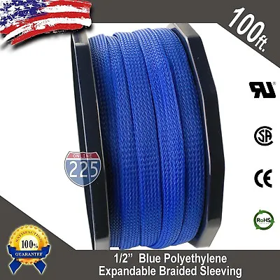 100 FT 1/2  Blue Expandable Wire Cable Sleeving Sheathing Braided Loom Tubing US • $22