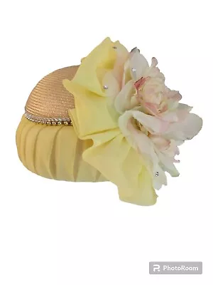 Vintage Woman's Beige Yellow Hat With Large Peonies Mr. John Classic Straw • $50