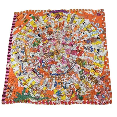 Good Hermes Epic Carre 140 Scarf Orange Multi Large Print Stole Cashmere X Silk  • $1488.50