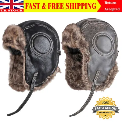 £15.89 • Buy Aviator Pilot Leather Ushanka - Winter Russian Ski Fur Military Army Airman Cap