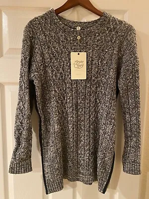 Margaret O’Leary Cable Knit Tunic Sweater Cotton Zipper Accent Crewneck Black S • $24