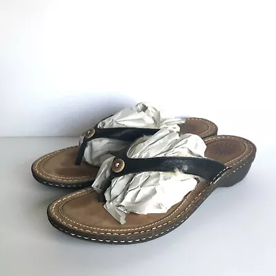 UGG Hamoa 1791 Black Leather Flip Flop Thong Sandals Sheepskin Lining Wms 9 (Z2) • $23.99