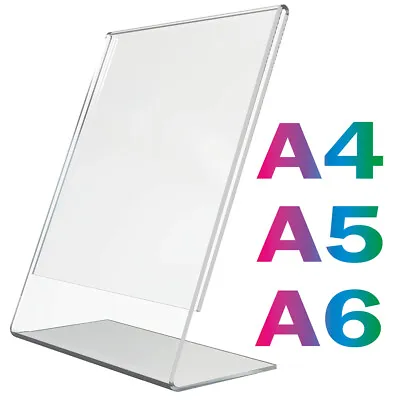 Menu Holder Counter Display Stands Lean Back Poster Holder Clear PlasticA4A5 A6 • £278.92