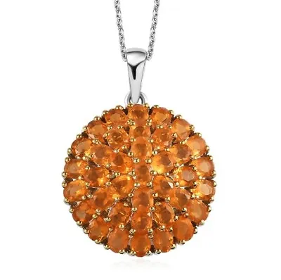 Jalisco Fire Mexican Opal Floral Pendant Necklace 14K White Gold Finish • $238.67