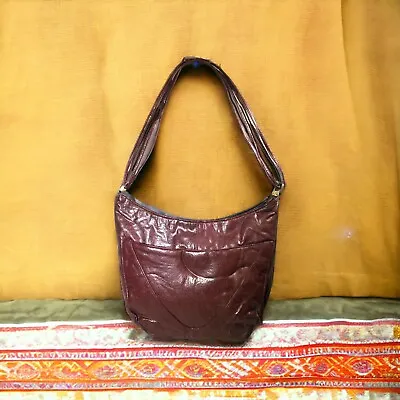 Vintage KELLY TAYLOR Leather Purse Handbag Shoulder Bag Y2K Maroon Wine Red Zip • $19.99