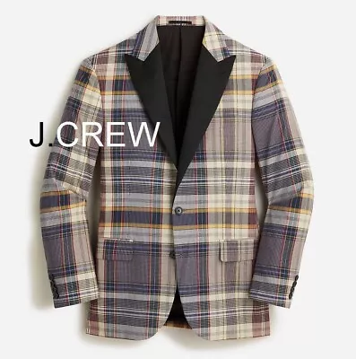 JCREW Dinner Jacket Blazer Ludlow Madras Plaid Check Cotton Tuxedo Suit Coat 40L • $138.80