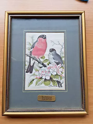 BULLFINCH Woven Silk Picture J & J Cash Collectors Range Birds  VTG VGC • £10.99