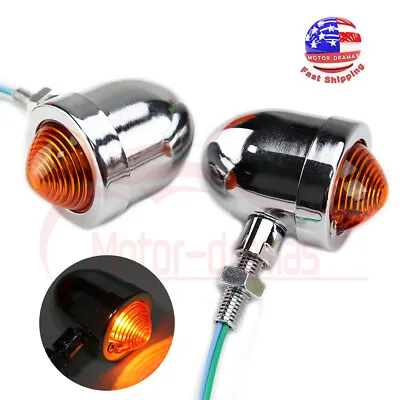 2x Chrome Motorcycle Bullet Turn Signal Amber Light Indicators Blinker Universal • $10.95