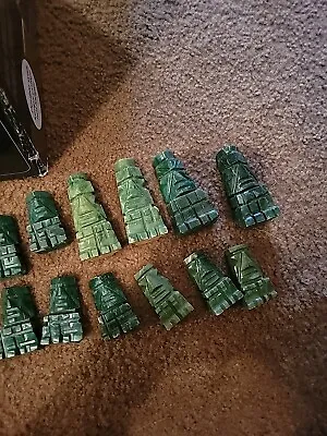 Vintage Hand Carved Mexican Marble Onyx Complete Aztec Chess Set GREEN / WHITE • $30