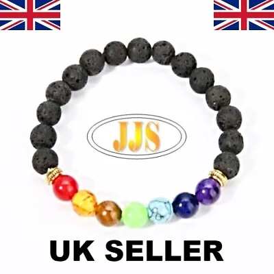7 Chakra Bracelet Crystal Healing Beads Lava Stones Reiki Anxiety Jewellery • £2.99