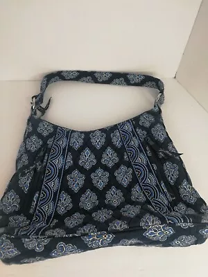 VERA BRADLEY Hobo Shoulder Zip Bag Retired Calypso Navy Blue & White Print  • $19.95