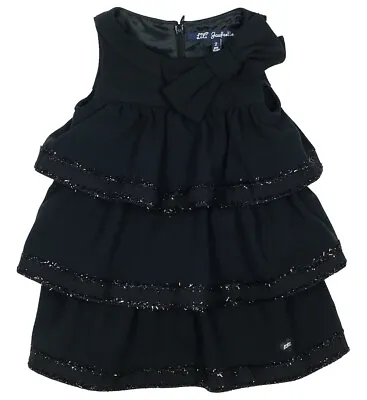 LILI GAUFRETTE Girls Black Formal Tiered Dress With Large Bow & Sparkle 6 Years • £43