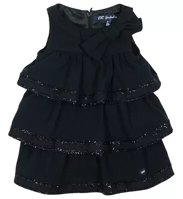 LILI GAUFRETTE Girls Black Formal Tiered Dress With Large Bow & Sparkle 8 Years • £46