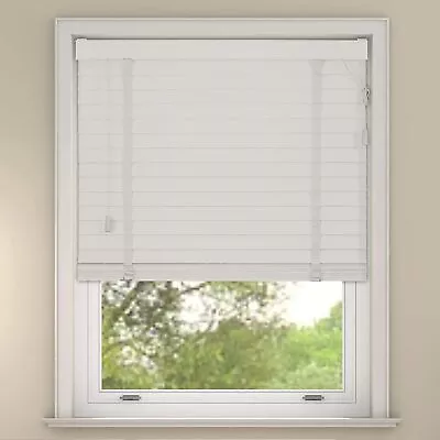 NewEdgeBlinds White Faux Wood Venetian Blinds With Tapes 50mm Slats (130cm Drop) • £3.88