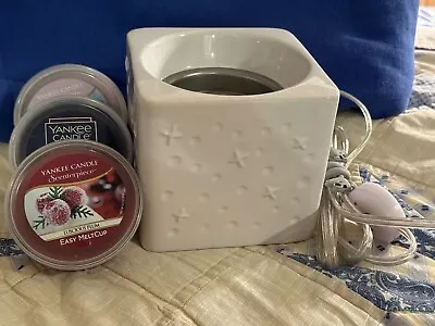 YANKEE CANDLE Electric Wax Warmer With TIMER Plus +  3 Easy Melt Cups Scents NEW • £17.47