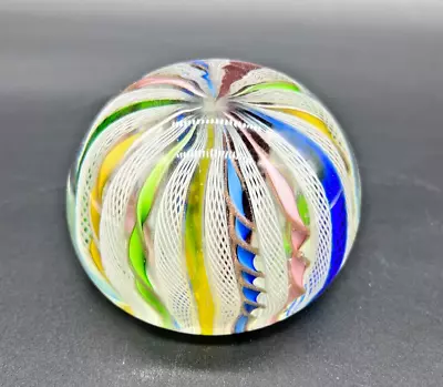 Murano Fratelli Toso Zanfirico Art Glass Paperweight Rainbow Filigree Latticino • $85.50