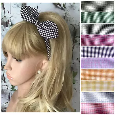 Gingham Check Fabric Alice Band Wired Bow Knot Hair Head Band Headband Handmade • £5.49