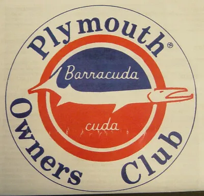 Plymouth Barracuda Cuda Owners Club Decal Sticker 3  New Vtg NOS Chrysler Mopar • $14.99