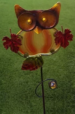 Garden Lawn Yard Decoration Bird Owl Metal & Glass Pick Stake NEW 24  Tall A • $22.50