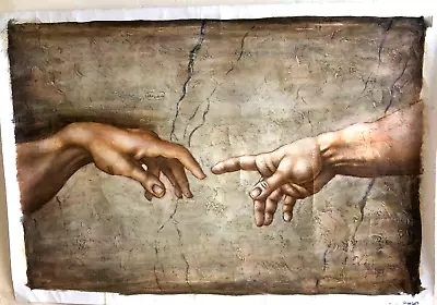 Michelangelo's “Hands Of God   Hand-Painted Signed Canvas Replica Unstretched • $429.92