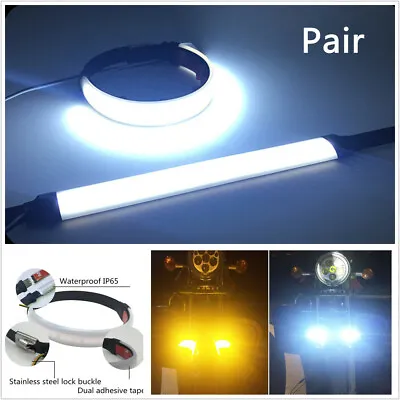 2x Universal Motorcycle Fork Turn Signal Light Strips Strobe White LED Indicator • $13.40