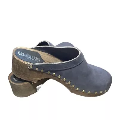 Sandgrens Womens Handmade Swedish Wooden Clogs Blue Suede Size 40 9 US • $44.97