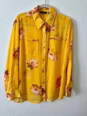 G Giuliana Printed Ruffle-Pocket Button-Up Shirt InYellow Floral Sz M New • $16.99