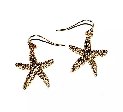 EARRINGS Wires GT Large Textured Dangles Goldtone Star Fish STARFISH • $6.99