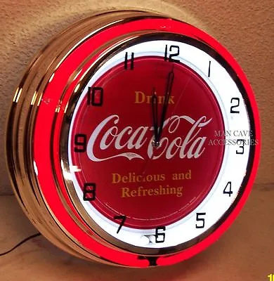 18  Drink Coca-Cola Delicious And Refreshing Coke Sign Double Neon Clock  • $291.21