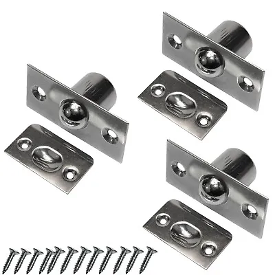 £9.49 • Buy 3 X Roller Ball Door Catch Keep Plate Mortice Spring Latch Satin Stainless Steel