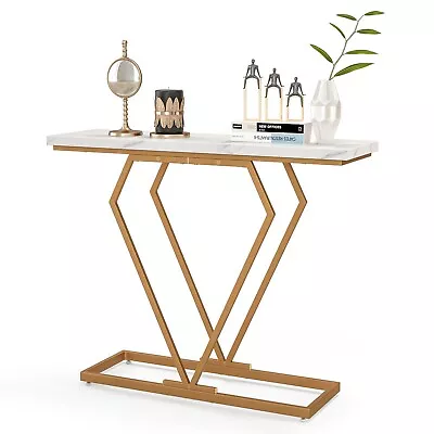 Modern Console Table Faux Marble Narrow Entryway Hallway Table Accent Desk 100cm • £39.95