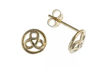 9ct Gold Trinity Celtic Knot In Circle Stud Earrings • £40.99