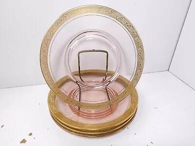 Tiffin Franciscan MINTON Gold Encrusted Pink Glass Lunch Plates Set Of 4 • $59.99