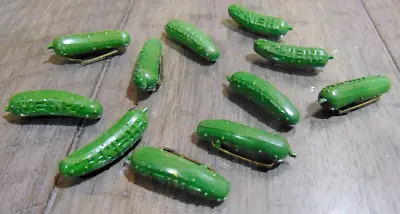 11 Vintage HEINZ Green Cucumber Plastic Pin Brooch 1 1/8  Long • $24