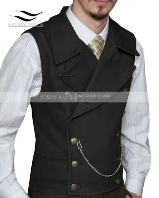 Men Suit Vest Lapel Neck Waistcoat Formal Double-breasted Business Slim Fit Vest • $58.98