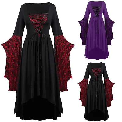 $36.89 • Buy Women Ladies Gothic Halloween Skull Lace Bandage Dresses Plus Size Party Dress,