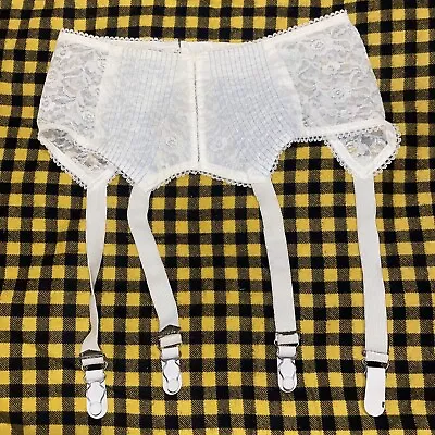 Vintage Camille 1970’s NOS Garter Belt White Lace Sz 22 Made In USA Metal Clips • $10