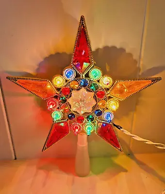 Vintage Christmas Tree Topper Jewel Star 10 Blinking Colored Lights 1999 Holiday • $14.95