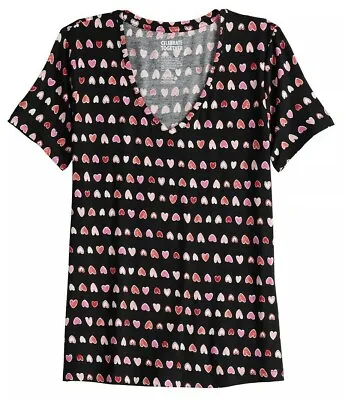 $12.99 • Buy Celebrate Together Womens Love Black Tee Pink Hearts Tee Shirt Short Sleeve XXL 