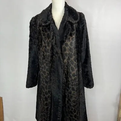 Vintage 60s Faux Fur Coat Womens Medium Cheetah Print Lined Midi Open Jacket • $74.99
