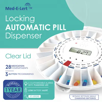 OPEN BOX Med-E-Lert Premium Automatic Pill Dispenser W/ CLEAR Lid • $25